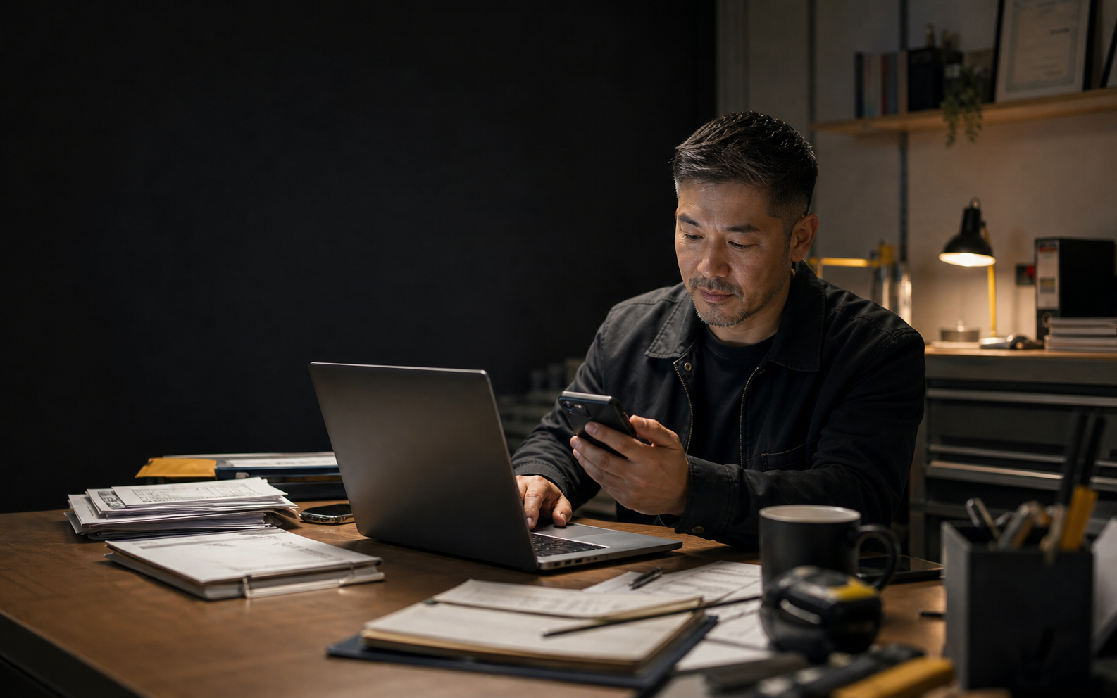 Business owner reviewing lead follow-up work