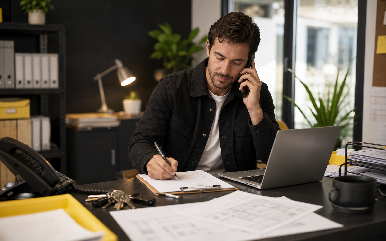 Property management desk handling customer calls